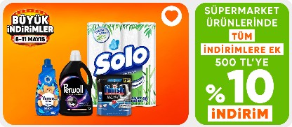 Süpermarket ürünlerinde tüm indirimlere ek 500 TL'ye %10 indirim