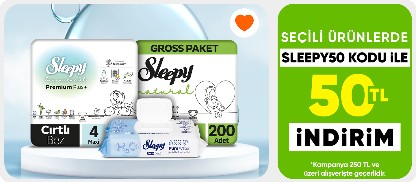 SLEEPY50 kodu ile Seçili ürünlerde 250 TL ve üzeri alışverişlerde 50 TL İndirim