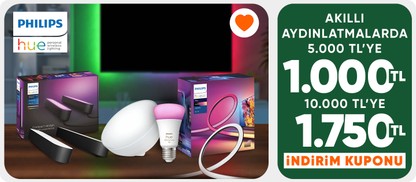 Philips Hue Markalı Ürünlerinde 5000 TL'ye 1000 TL / 10.000TL'ye 1750 TL İndirim Kuponu