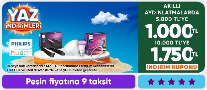 Philips Hue Markalı Ürünlerinde 5000 TL'ye 1000 TL / 10.000TL'ye 1750 TL İndirim Kuponu