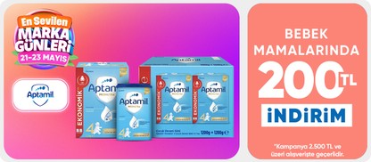 Aptamil Bebek Mamalarında 2500 TL Üzeri 200 TL İndirim