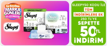SLEEPY50 Koduna Özel Tüm İndirimlere ek 250 TL'ye Sepette 50 TL İndirim