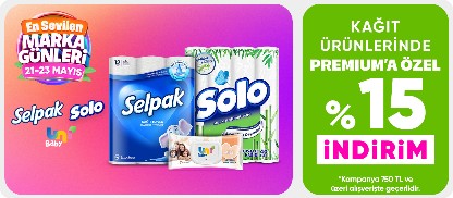Selpak,Solo,Uni Baby Ürünlerinde Premiuma özel 750 TL %15 İndirim