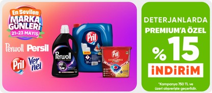 Perwoll,Pril,Persil,Vernel Ürünlerinde Premiuma özel 750 TL %15 İndirim