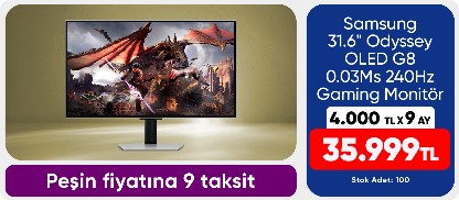 Samsung 31.6" Odyssey OLED G8 0.03Ms 240Hz Gaming Monitör