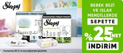 Sleepy Bebek Bezi ve Islak Mendillerde Sepette Net %25 İndirim