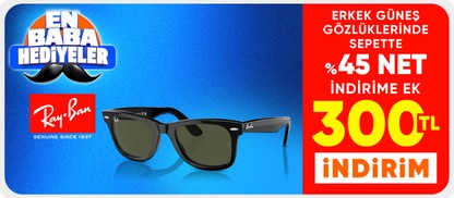 Rayban&Prada&Miu Miu Güneş Gözlüklerinde 200 TL üstüne Sepette %45 Net İndirim