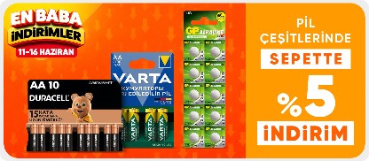 Pil ve Şarjlı Pillerde  Sepette %5 İndirim