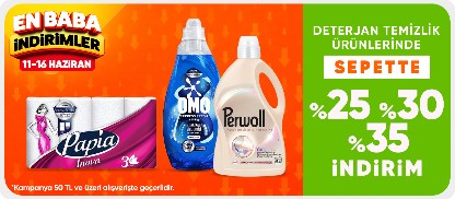 Deterjan temizlik ürünlerinde  sepette %25 %30 %35 indirim*