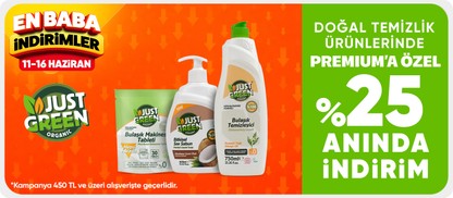 Doğal temizlik ürünlerinde Premium'a özel %25 anında indirim 