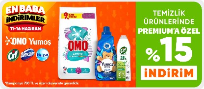 Temizlik ürünlerinde Premium’a özel 750 TLYE %15 indirim