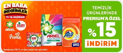 Temizlik ürünlerinde Premium’a özel 750 TL %15 indirim