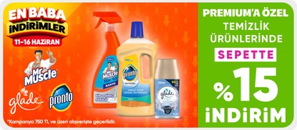 Temizlik ürünlerinde Premium’a özel 750 TL %15 indirim