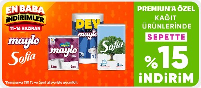 Kağıt ürünlerinde Premium’a özel 750 TL %15 indirim