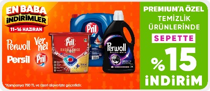 Temizlik ürünlerinde Premium’a özel 750 TL %15 indirim