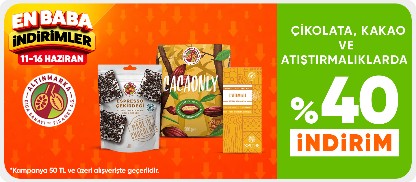 Çikolata, kakao ve atıştırmalıklarda  %40 indirim*
