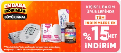 Kişisel Bakım ürünlerinde tüm indirimlere ek 1000 TL'ye %15 NET indirim