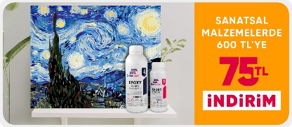 Sanatsal malzemelerde 600 TL'ye 75 TL İndirim