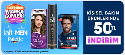 Palette,Taft,Men Perfect Ürünlerinde 300 TL'ye 50 TL İndirim