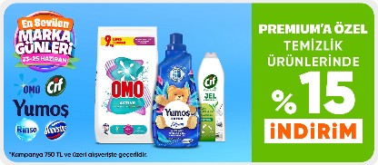 Temizlik ürünlerinde Premium’a özel 750 TL’ye %15 indirim