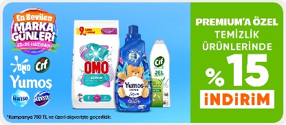 Temizlik ürünlerinde Premium’a özel 750 TL’ye %15 indirim