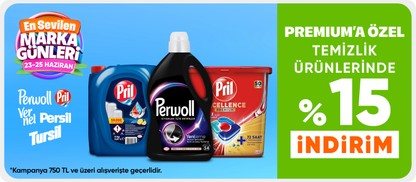 Temizlik ürünlerinde Premium’a özel 750 TL’ye %15 indirim