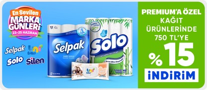 Kağıt ürünlerinde Premium’a özel 750 TL’ye %15 indirim