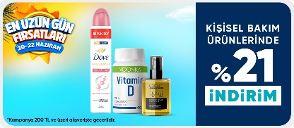 Kişisel Bakım ürünlerinde 200 TL üzerine %21 İndirim