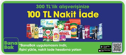 300 TL'lik alışverişe  100 TL nakit iade*