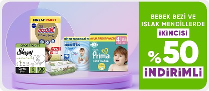 Bebek Bezi ve Islak Mendillerde  Sepette %50Ye varan indirimler