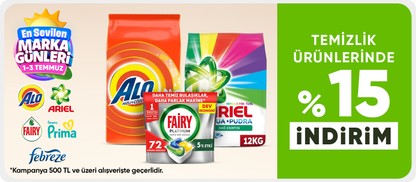 Temizlik ürünlerinde  %15 indirim*
