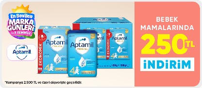 Aptamil Bebek Mamalarında 2500TL üzerine 250TL İndirim