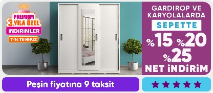 Gardırop ve karyolalarda Sepette %15-%20-%25 indirim