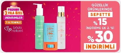 Güzellik ürünlerinde  sepette %15 indirime ek 2.’si %30 indirimli
