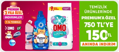 Temizlik ürünlerinde  Premium’a özel 750 TL’ye 150 anında TL indirim