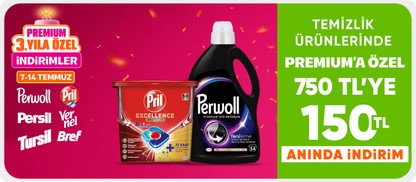 Temizlik ürünlerinde  Premium’a özel 750 TL’ye 150 anında TL indirim