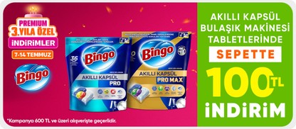Akıllı kapsül bulaşık makinesi tabletlerinde  sepette 100 TL indirim*