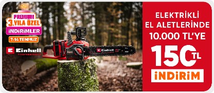 Einhell Markalı  Elektrikli El Aletleri  Ürünlerinde  10000 TL'ye 150 TL İndirim