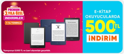 E-kitap okuyucularda  500 TL indirim