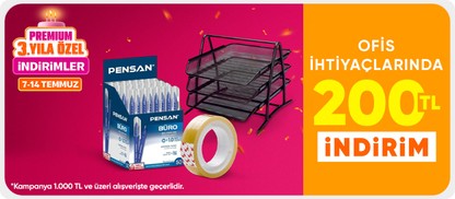 Ofis İhtiyaçlarında 1000 TL ve üzerine 200 TL İndirim!