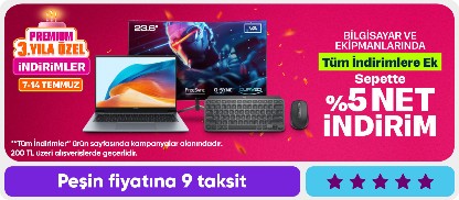 Bilgisayar ve Ekipmanlarında Tüm İndirimlere Ek Sepette %5 net İndirim