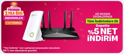 Ağ modem ürünlerinde Tüm İndirimlere Ek Sepette %5 Net İndirim