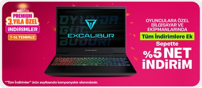 Oyunculara özel bilgisayar ve ekipmanlarında Tüm İndirimlere Ek sepette %5 net indirim