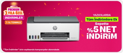 Yazıcılarda Tüm İndirimlere Ek Sepette %5 Net İndirim