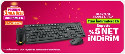 Klavye & Mouse'larda Tüm İndirimlere Ek Sepette %5 Net İndirim