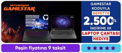 GAMESTAR koduyla  sepettte 2.500 TL indirime ek  laptop çantası hediye