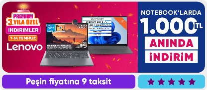 Notebook'larda  1.000 TL anında indirim