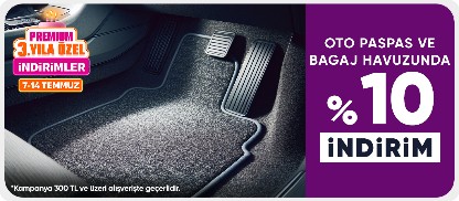 Oto Paspas ve Bagaj Havuzunda 300 TL Üzerine %10 İndirim