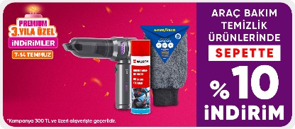Araç Bakım Temizlik Ürünlerinde 300 TL Üzerine Sepette 10% İndirim