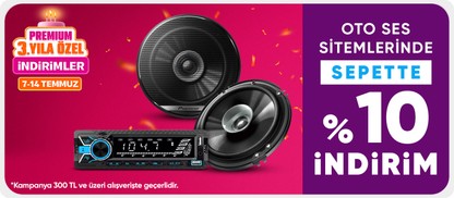 Oto Ses Sistemlerinde 300 TL Üzeri Sepette %10 indirim
